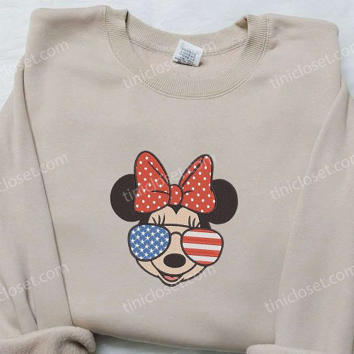 Minnie Mouse Independence Day Embroidered Shirt: Disney Patriotic Shirts with America Glasses