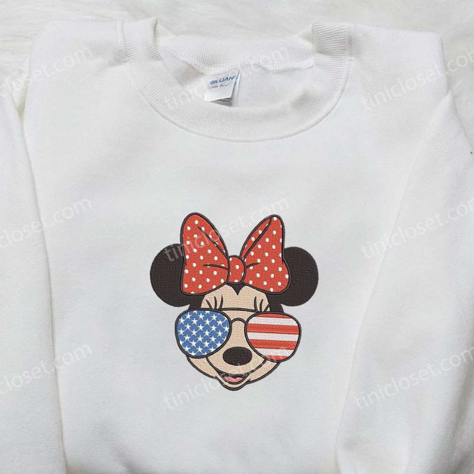 Minnie Mouse Independence Day Embroidered Shirt: Disney Patriotic Shirts with America Glasses