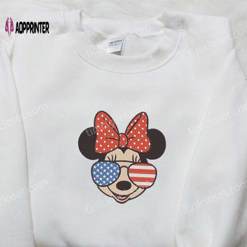 Minnie Mouse Independence Day Embroidered Shirt: Disney Patriotic Shirts with America Glasses