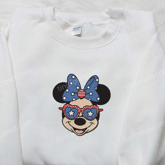 Minnie Mouse Love Glasses Embroidered Shirt: Disney Independence Day Tee