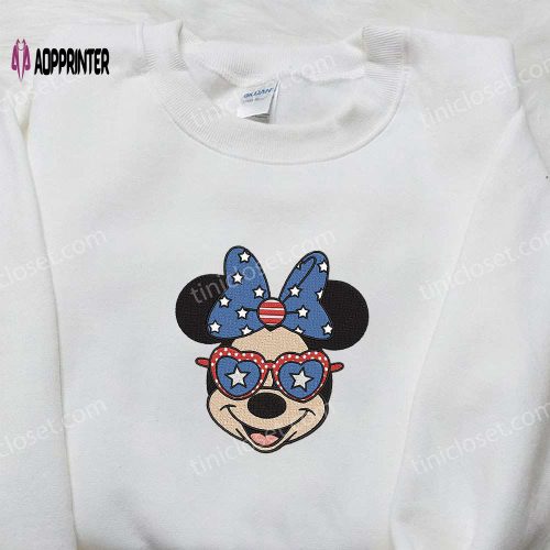 Minnie Mouse Love Glasses Embroidered Shirt: Disney Independence Day Tee