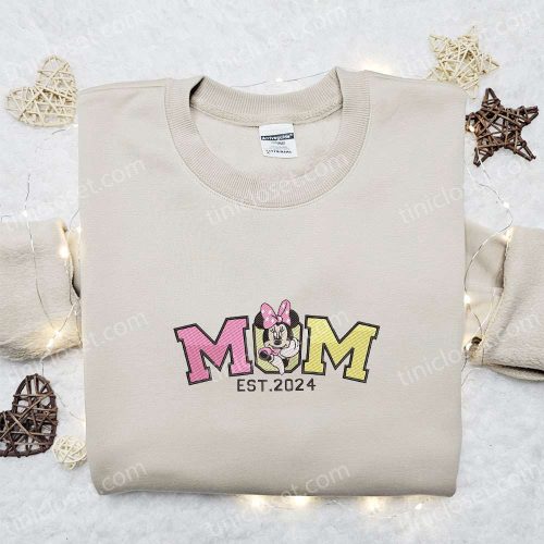 Minnie Embroidered Shirt & Disney Characters Hoodie: Perfect Mom Est 2024 Gifts