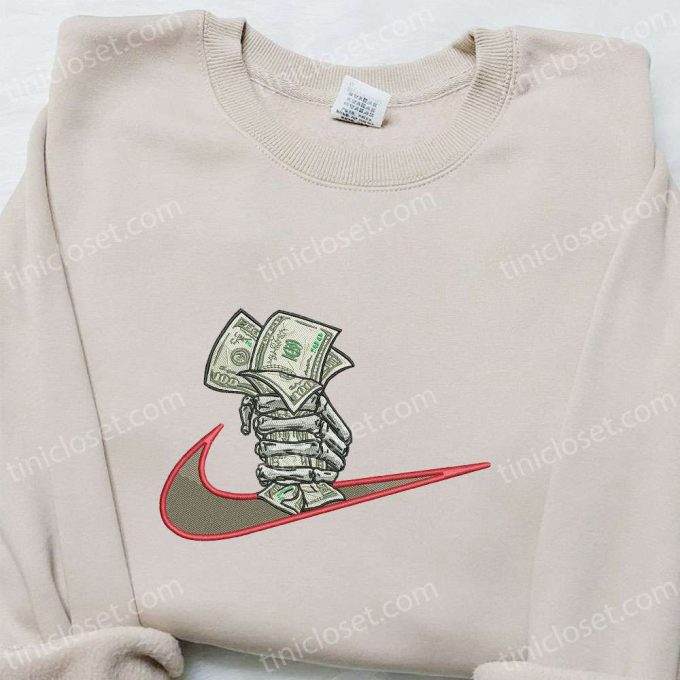 Money Hand x Swoosh Embroidered Sweatshirt – Nike Inspired Shirt Perfect Family Gift Ideas