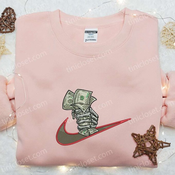 Money Hand x Swoosh Embroidered Sweatshirt – Nike Inspired Shirt Perfect Family Gift Ideas