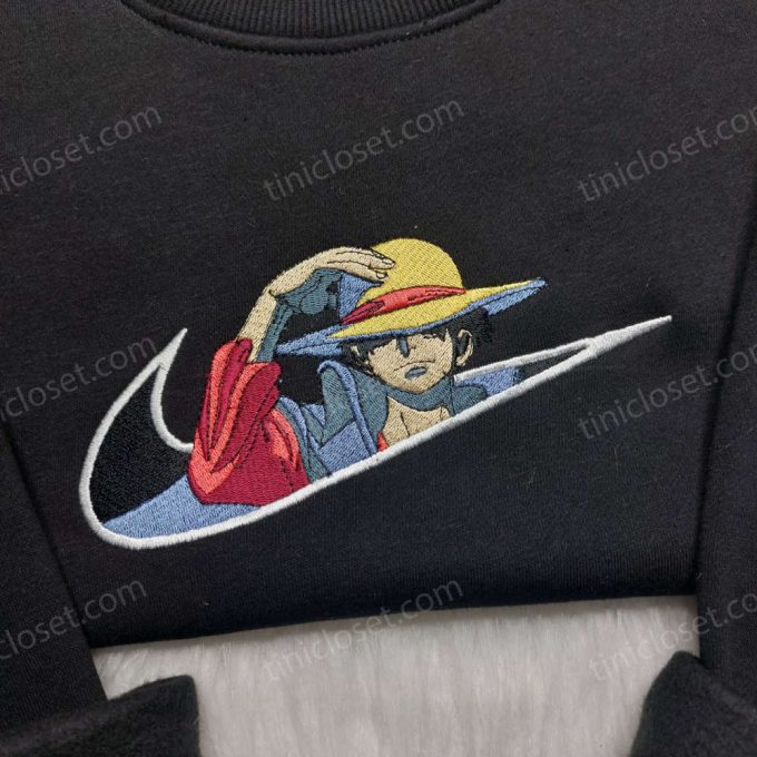 Monkey D Luffy Embroidered Shirt One Piece Hoodie Custom Nike Swoosh Sweatshirt: Unique Anime-Inspired Apparel