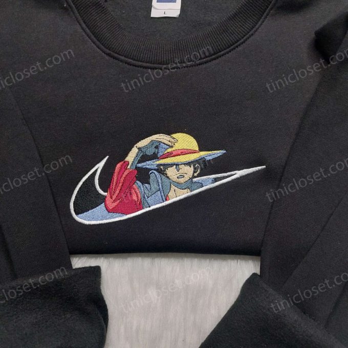 Monkey D Luffy Embroidered Shirt One Piece Hoodie & Custom Nike Swoosh Sweatshirt: Unique Anime Inspired Clothing