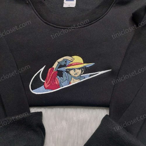 Monkey D Luffy Embroidered Shirt One Piece Hoodie Custom Nike Swoosh Sweatshirt: Unique Anime-Inspired Apparel