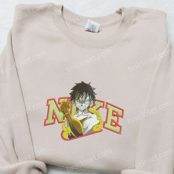 Monkey D Luffy Gear 2 x Nike Embroidered Anime Tshirt – One Piece Shirt Nike Inspired