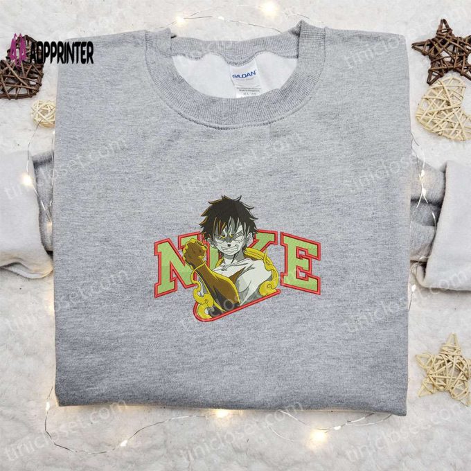 Monkey D Luffy Gear 2 x Nike Embroidered Anime Tshirt – One Piece Shirt Nike Inspired