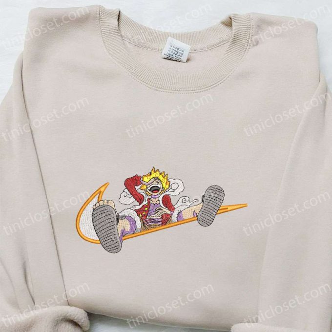 Monkey D Luffy Gear 5 x Nike Swoosh Anime Hoodie: One Piece Embroidered Shirt Nike Inspired – Shop Now!