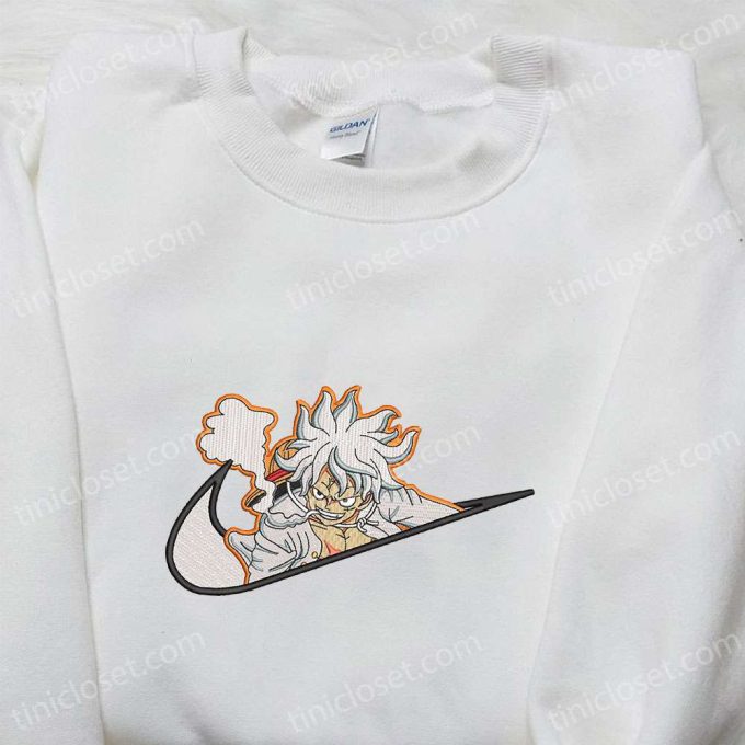 Monkey D Luffy Gear 5 x Nike Swoosh Anime Embroidered Shirt – One Piece Nike Inspired Design