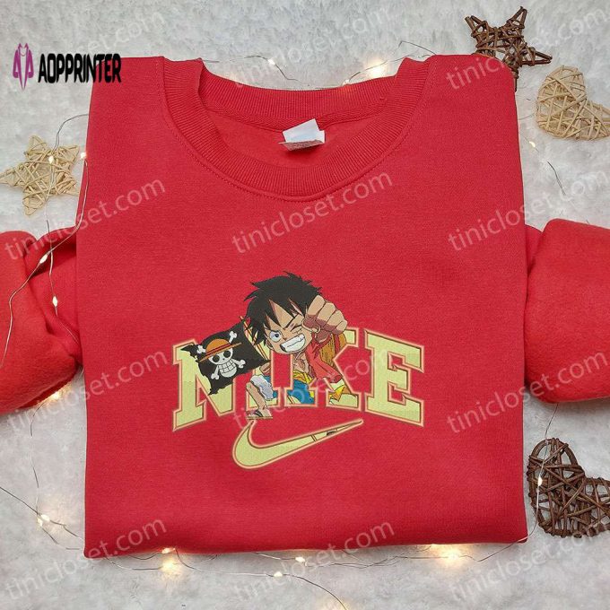 Monkey D Luffy Kid x Nike Anime Embroidered Hoodie & Shirt: One Piece Inspired Nike Swoosh Apparel