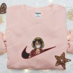 Laughing Monkey D Luffy x Nike Swoosh Tshirt: One Piece Embroidered Shirt Nike Inspired