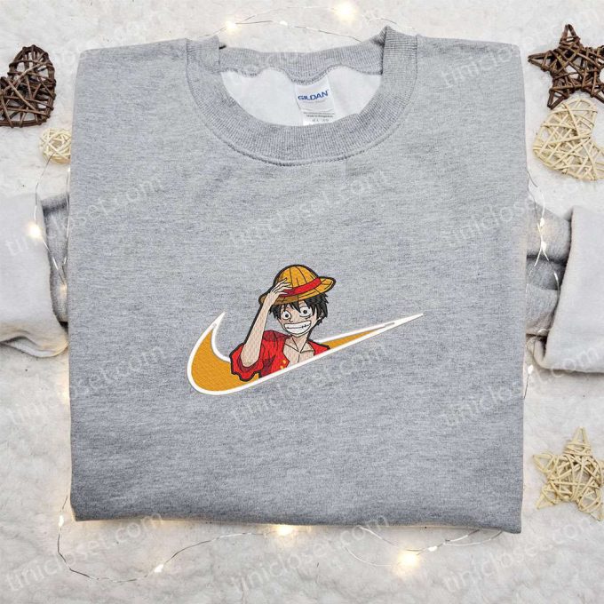 Monkey D Luffy x Nike Anime Embroidered Sweatshirt: One Piece Straw Hat Shirt Nike Inspired