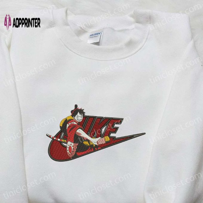 Monkey D Luffy Wano Arc x Nike Embroidered Anime Tshirt – One Piece & Nike Inspired Shirt