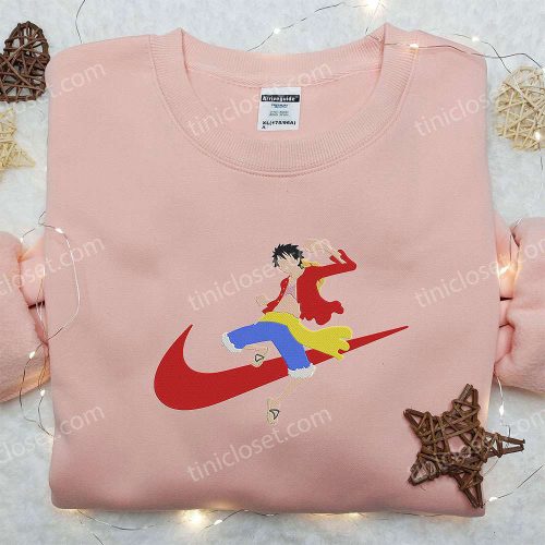 Monkey D Luffy x Nike Swoosh Anime Embroidered Hoodie & Shirts – One Piece & Nike Inspired Attire