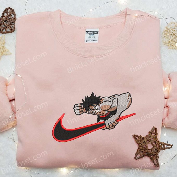 Monkey D Luffy x Nike Swoosh Anime Embroidered Sweatshirt: One Piece & Nike Inspired Shirt