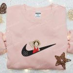 Monkey D Luffy x Nike Swoosh Embroidered Anime Tshirt: One Piece & Nike Inspired Shirt