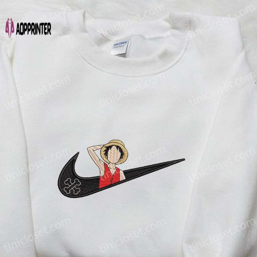 Luffy x Nike Embroidered Shirt: Unique One Piece Custom Design