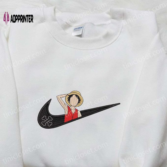 Monkey D Luffy x Nike Swoosh Embroidered Anime Tshirt: One Piece & Nike Inspired Shirt