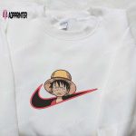 Monkey D Luffy x Nike Swoosh Embroidered Tshirt: One Piece & Nike Inspired Shirt