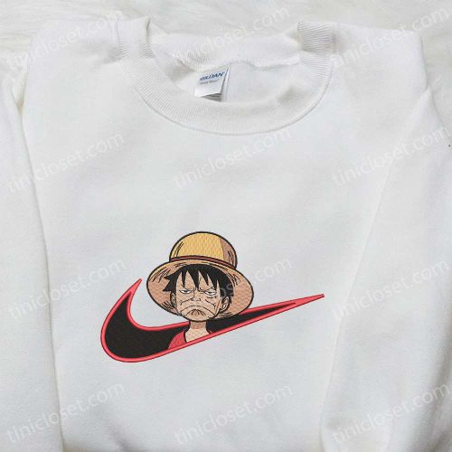 Monkey D Luffy x Nike Swoosh Embroidered Tshirt: One Piece & Nike Inspired Shirt