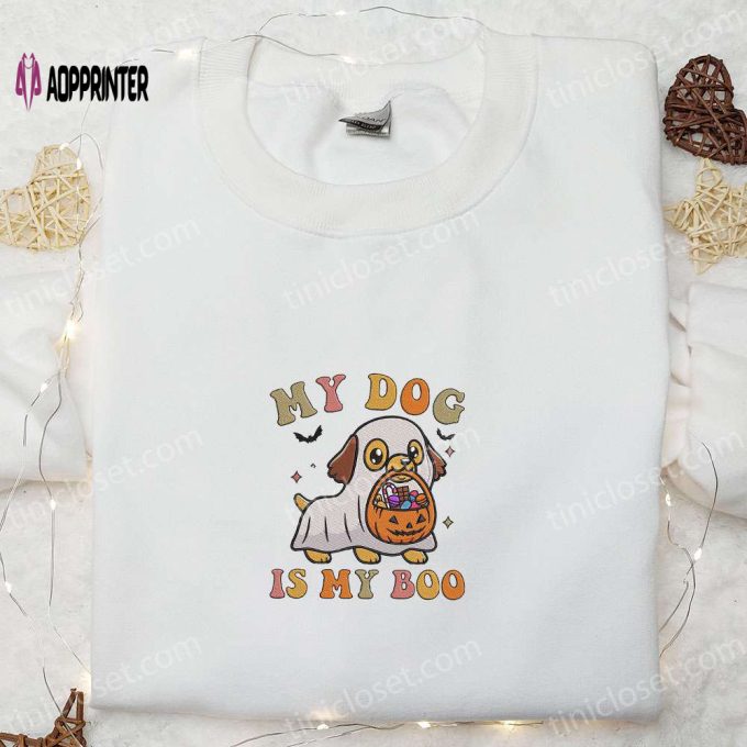 My Dog is My Boo Shirt: Kawaii Ghost Puppy Happy Halloween Embroidered – Best Family Halloween Gift