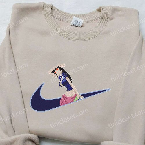 Nico Robin x Nike Swoosh Anime Hoodie: One Piece Embroidered Shirt & Nike Inspired Tee