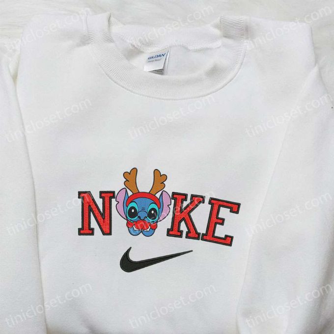 Nike Christmas x Baby Stitch Reindeer Embroidered Sweatshirt – Festive Movie Shirt Perfect Holiday Gift