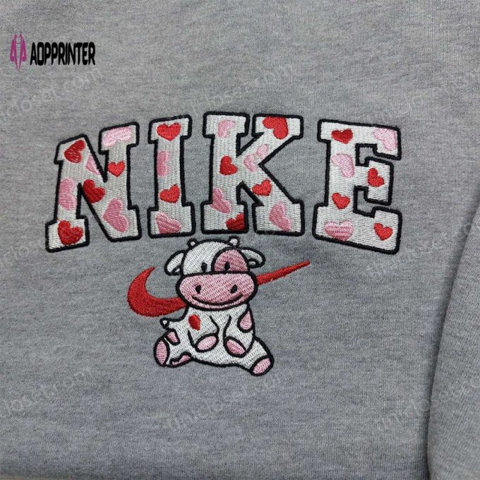 Nike Cow Heart Love Embroidered Sweatshirt: Animal Hoodie Best Valentine’s Day Gift