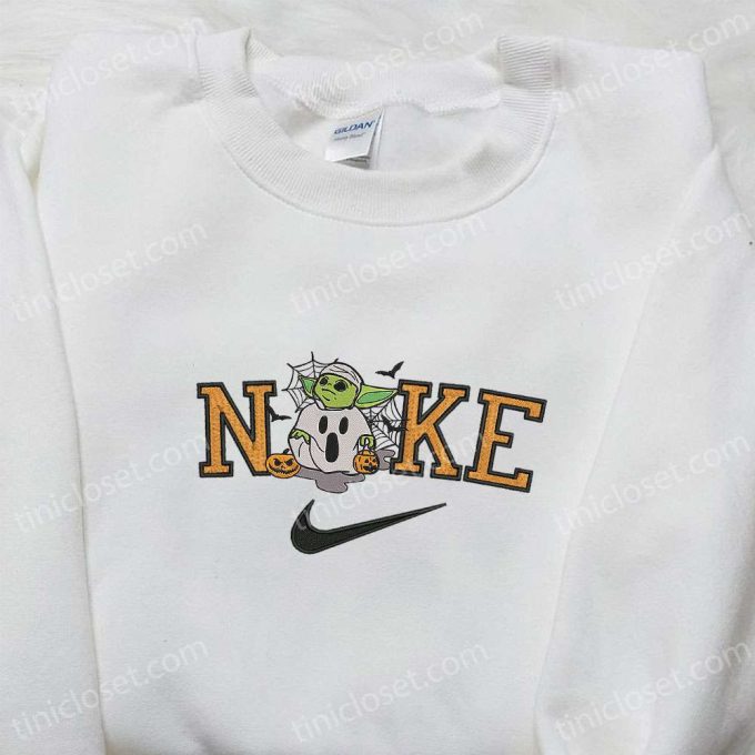 Nike x Baby Yoda Halloween Pumpkin Embroidered Shirt: Spooky Nike Inspired Halloween Shirt