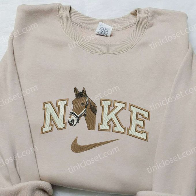 Nike x Brown Horse Embroidered Shirt: Custom Animal Design for Stylish Nike Shirt