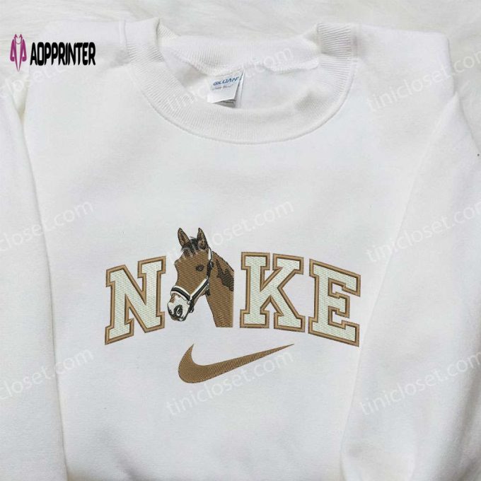 Custom Nike x Brown Horse Embroidered Shirt – Animal Design for Trendy Style