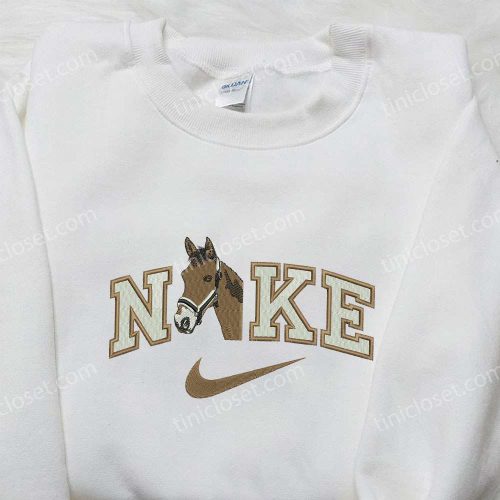 Nike x Brown Horse Embroidered Shirt: Custom Animal Design for Stylish Nike Shirt