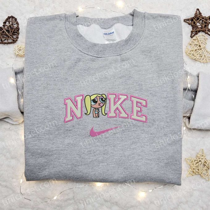 Nike x Bubbles Cartoon Embroidered Sweatshirt Powerpuff Girls Inspired Shirt Nike Embroidered T-shirt