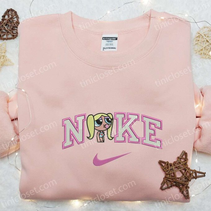 Nike x Bubbles Cartoon Embroidered Sweatshirt Powerpuff Girls Inspired Shirt Nike Embroidered T-shirt