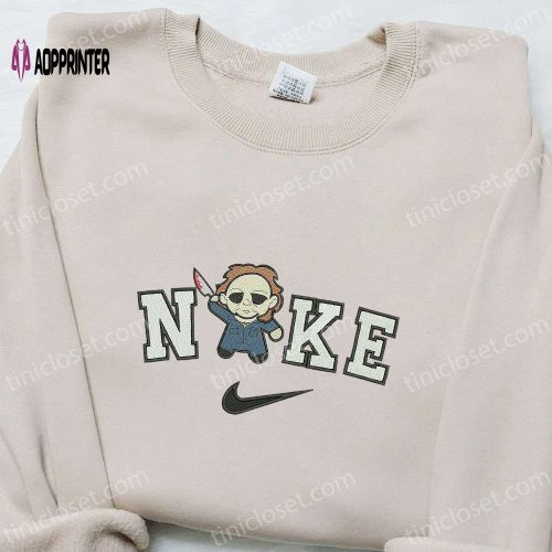 Nike x Chibi Michael Myers Embroidered Shirt: Horror Movie Inspired Attire