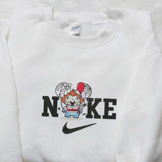 Nike x Chibi Pennywise Stitch Embroidered Shirt & Disney Halloween Hoodie: Perfect Gifts for Halloween Lovers