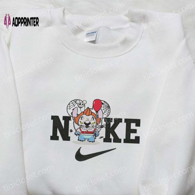 Nike x Chibi Pennywise Stitch Embroidered Shirt & Disney Halloween Hoodie: Perfect Gifts for Halloween Lovers