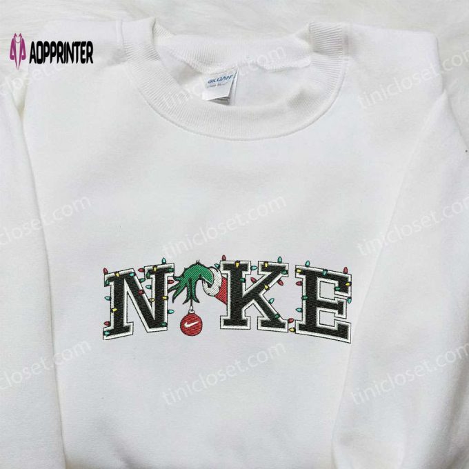 Nike x Christmas Grinch Hand Embroidered Shirt – Custom Holiday Gift for Family