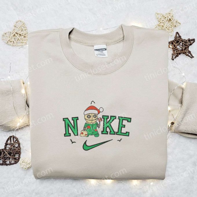 Nike x Christmas Hat Chibi Voodoo Doll Embroidered Hoodie: Spooky Halloween Sweatshirt Best Gifts for Family