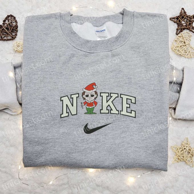 Nike x Christmas Michael Myers Embroidered Sweatshirt – Cool Halloween Hoodie Best Family Gift Ideas