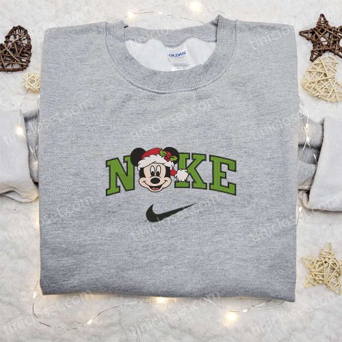 Nike x Christmas Mickey Santa Hat Sweatshirt: Disney Characters Embroidered Shirt Perfect Christmas Gift