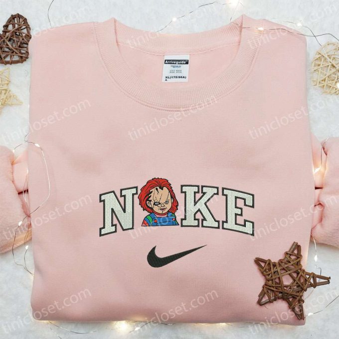 Nike x Chucky Halloween Embroidered Sweatshirt – Best Horror Movie Characters Hoodie Perfect Halloween Gift for Family