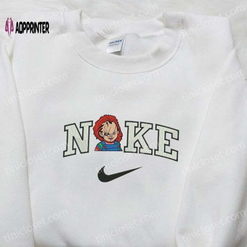 Nike x Chucky Halloween Embroidered Sweatshirt – Best Horror Movie Characters Hoodie Perfect Halloween Gift for Family