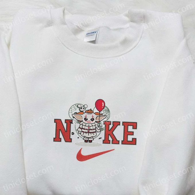 Nike x Cute Face Pennywise Stitch Balloon Embroidered Shirt Disney Halloween Hoodie Funny Sweatshirt