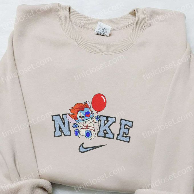 Nike x Funny Pennywise Stitch Balloon Shirt: Disney Halloween Embroidered Hoodie & Sweatshirt