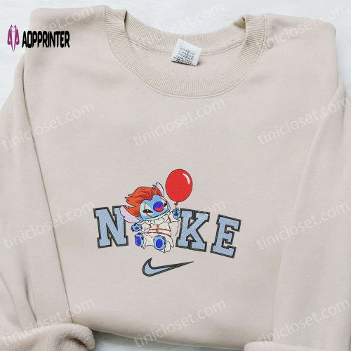 Nike x Funny Pennywise Stitch Balloon Shirt: Disney Halloween Embroidered Hoodie & Sweatshirt