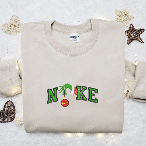 Nike x Grinch Hand Embroidered Sweatshirt Disney Embroidered Shirt Nike Inspired T-shirt