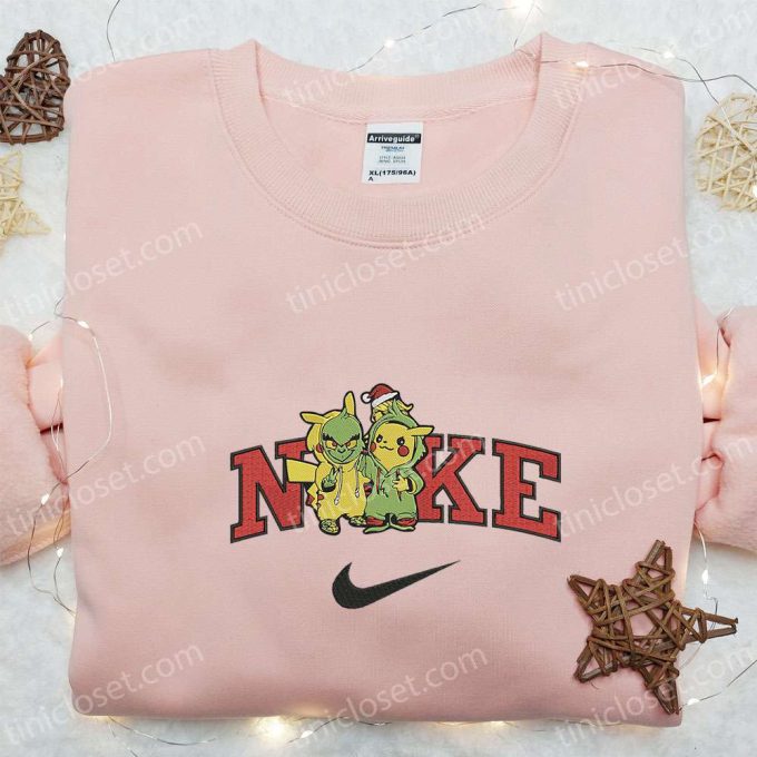 Nike x Grinch Pikachu Halloween Embroidered Shirt: Adorable Pokemon Halloween Tee